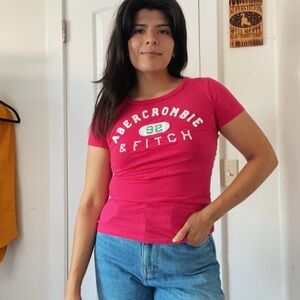 Abercrombie & Fitch Pink Fitted Short Sleeve T-Shirt Y2K Hot Pink Size S/M*